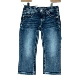 Miss Me Girls Cuffed Capri Medium Wash Distressed Denim Jeans SIze 12
